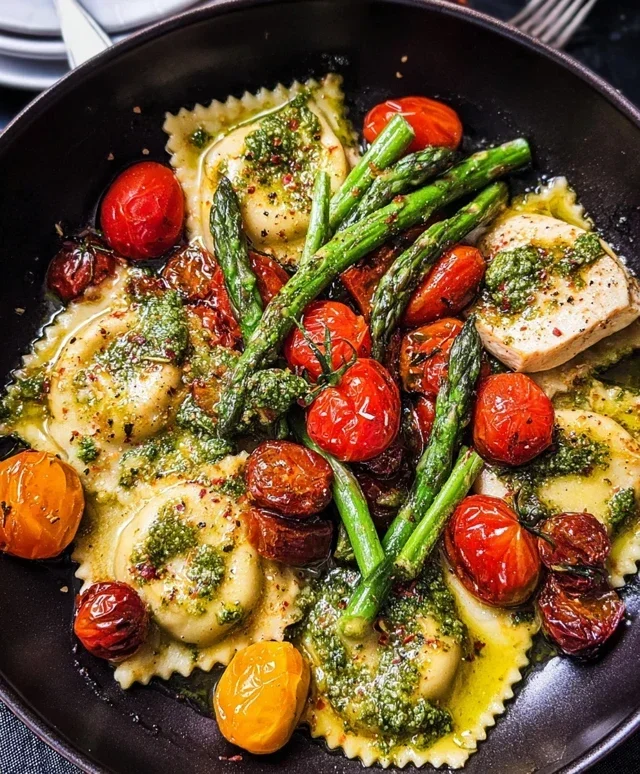 Chicken Ravioli with Pesto and Veggies