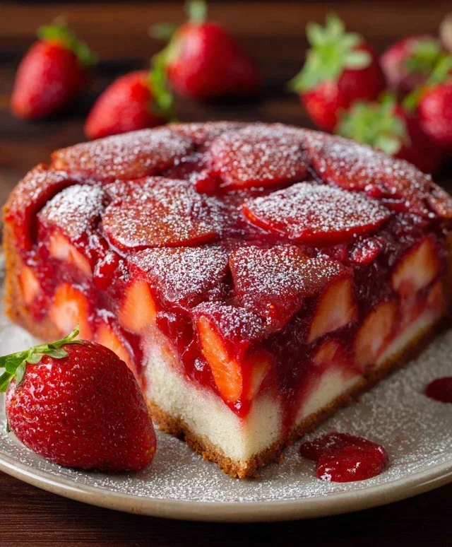 Easy Strawberry Cake with Strawberry Sauce