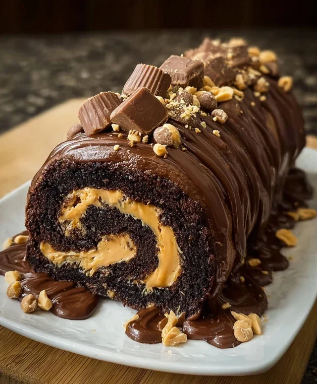Peanut Butter Cup Chocolate Roll Cake