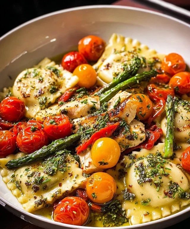 Chicken Ravioli with Pesto and Veggies