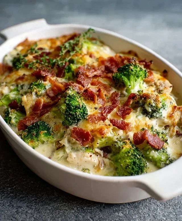 Creamy Low Carb Chicken Casserole with Broccoli and Beef Beef Bacon