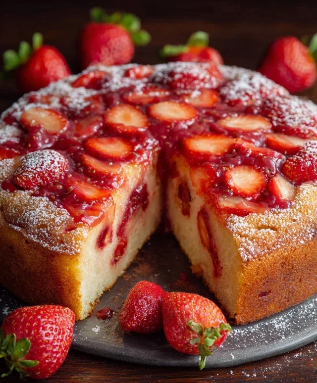 Easy Strawberry Cake with Strawberry Sauce
