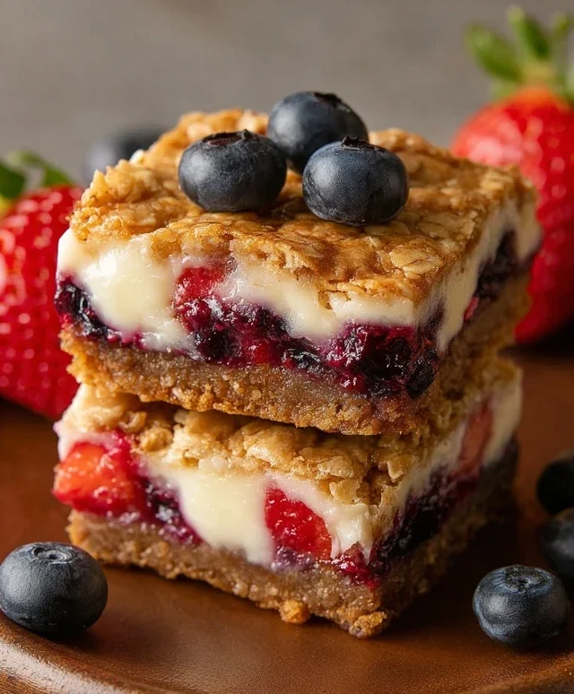 Berry Oatmeal Cheesecake Bars