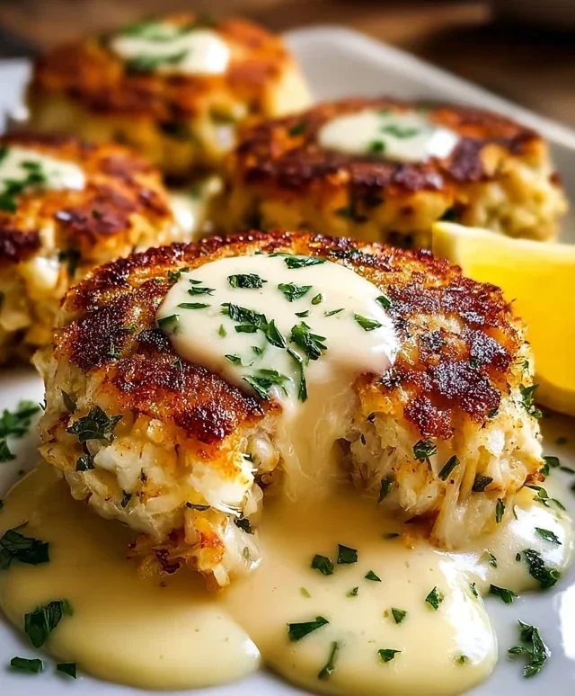 Cheddar Bay Crab Cakes with Lemon Butter Drizzle