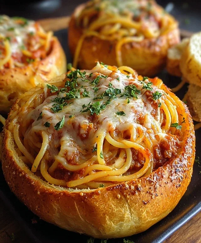 Spaghetti Garlic Bread Bowls