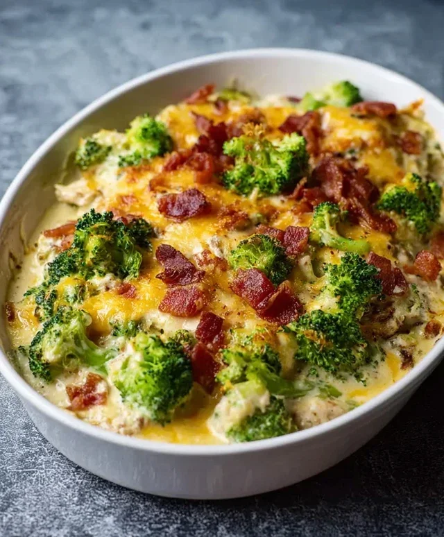 Creamy Low Carb Chicken Casserole with Broccoli and Beef Beef Bacon