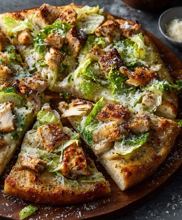 Viral Chicken Crust Caesar Salad Pizza