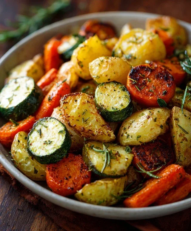 Garlic Herb Roasted Potatoes Carrots and Zucchini