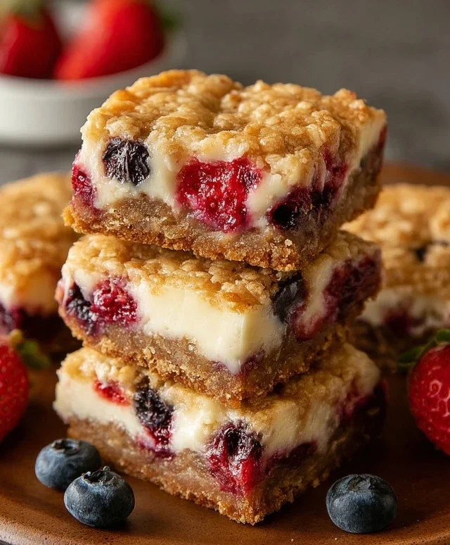 Berry Oatmeal Cheesecake Bars
