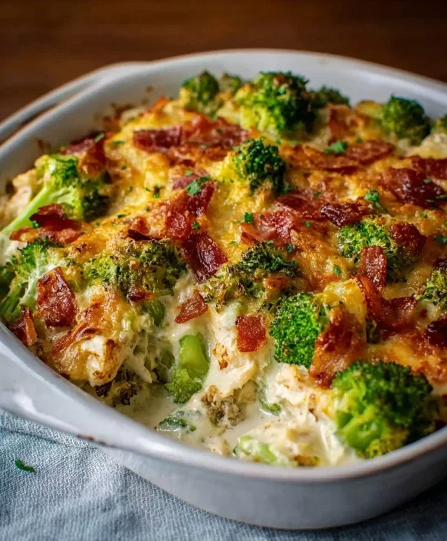 Creamy Low Carb Chicken Casserole with Broccoli and Beef Beef Bacon
