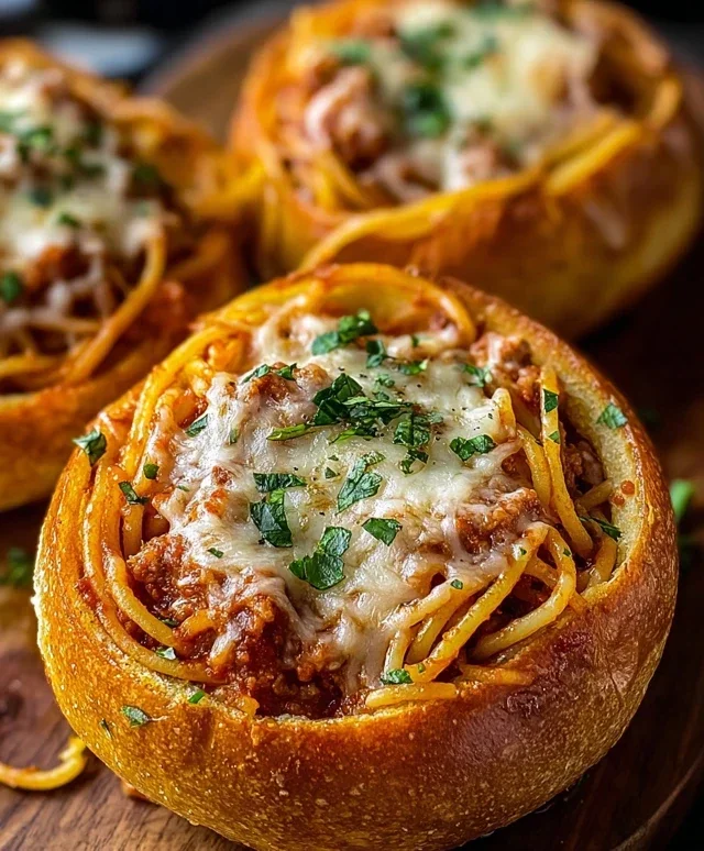 Spaghetti Garlic Bread Bowls