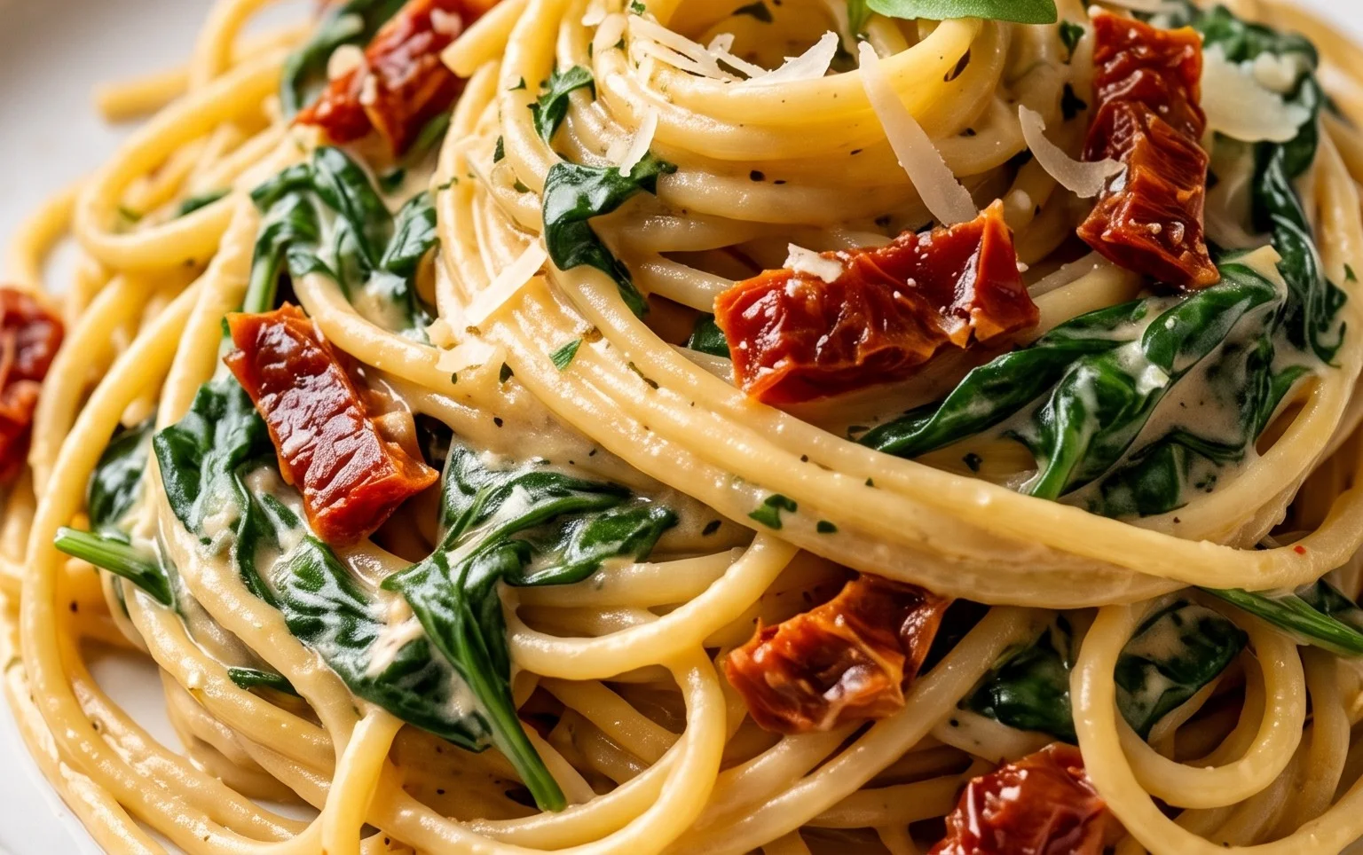 Spaghetti & Spinach with Sun-Dried Tomato Cream Sauce