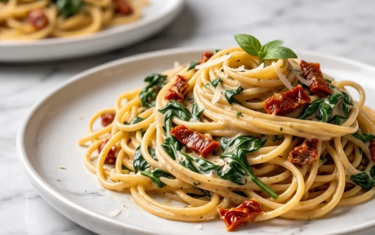 Spaghetti & Spinach with Sun-Dried Tomato Cream Sauce