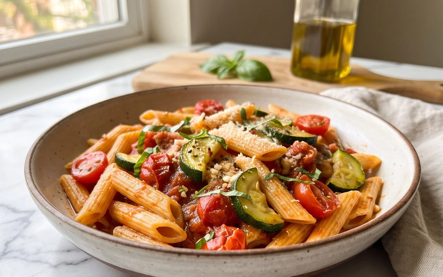 Healthy Tomato Zucchini Pasta