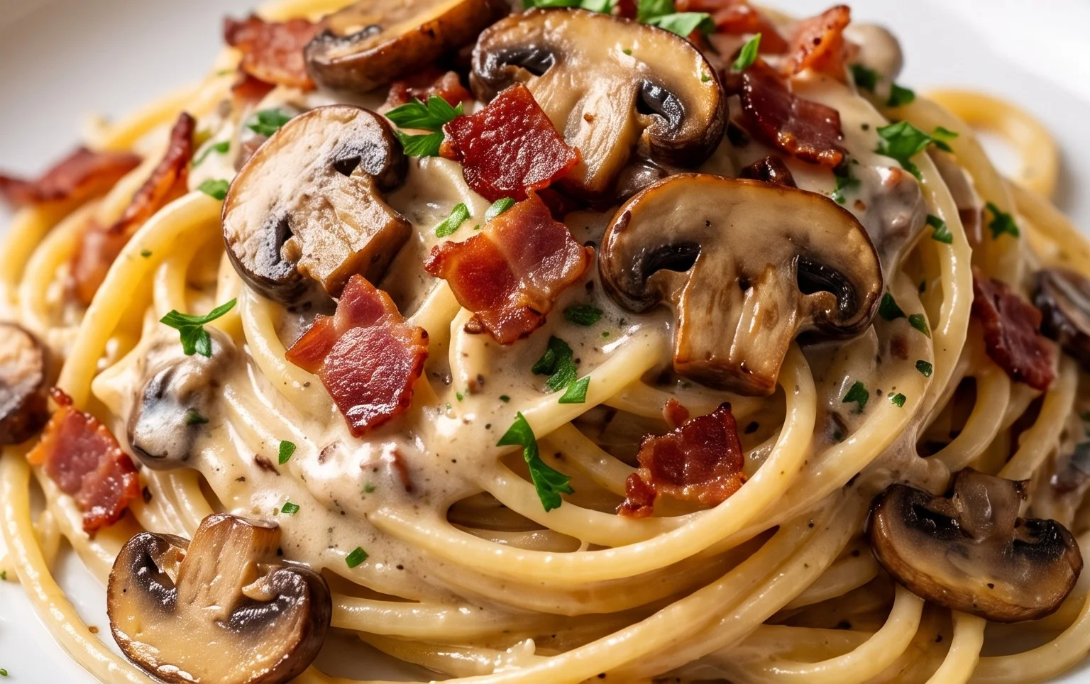 Creamy Beef Bacon and Mushroom Pasta