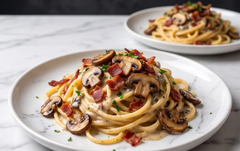 Creamy Beef Bacon and Mushroom Pasta