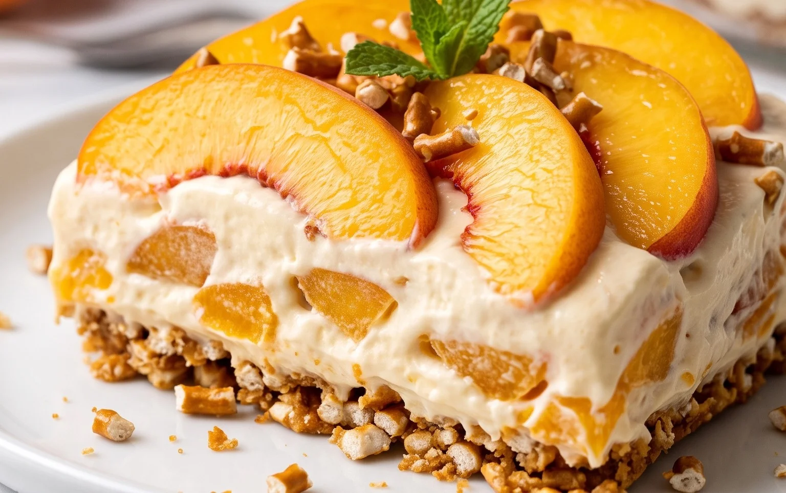Peach Pretzel Salad Dessert