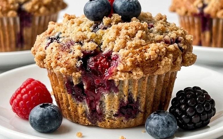 Bakery Style Mixed Berry Muffins | with Frozen Berries
